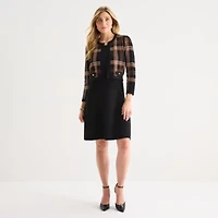 Sandra Darren Womens Long Sleeve Plaid Sweater Dress