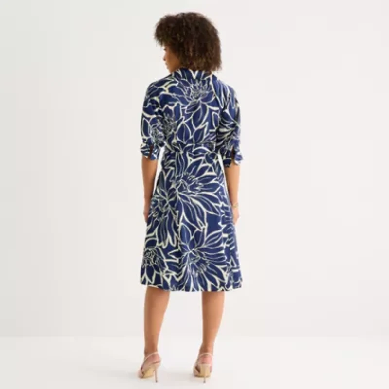 52seven Womens 3/4 Sleeve Abstract Midi Fit + Flare Dress