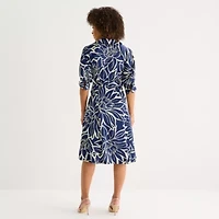 52seven Womens 3/4 Sleeve Abstract Midi Fit + Flare Dress