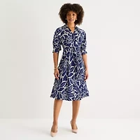 52seven Womens 3/4 Sleeve Abstract Midi Fit + Flare Dress