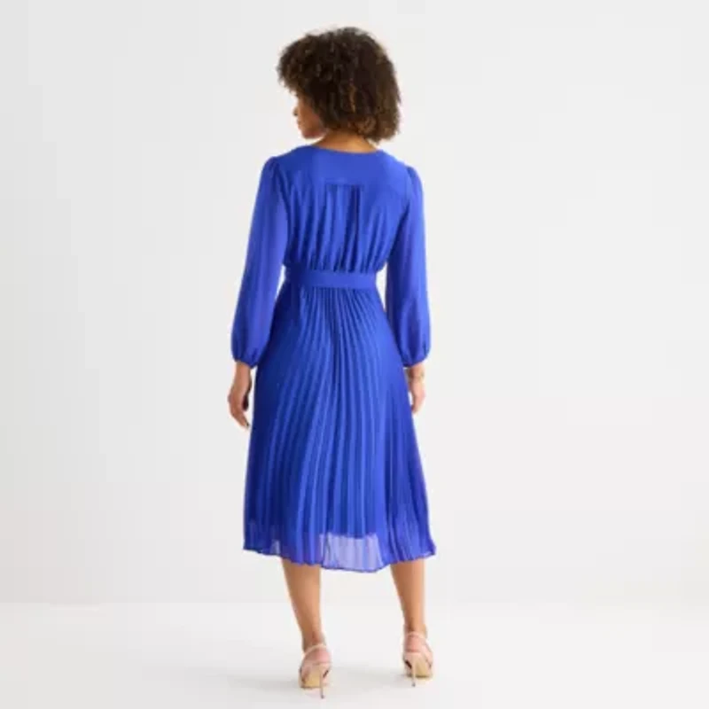 52seven Womens Long Sleeve Midi Fit + Flare Dress