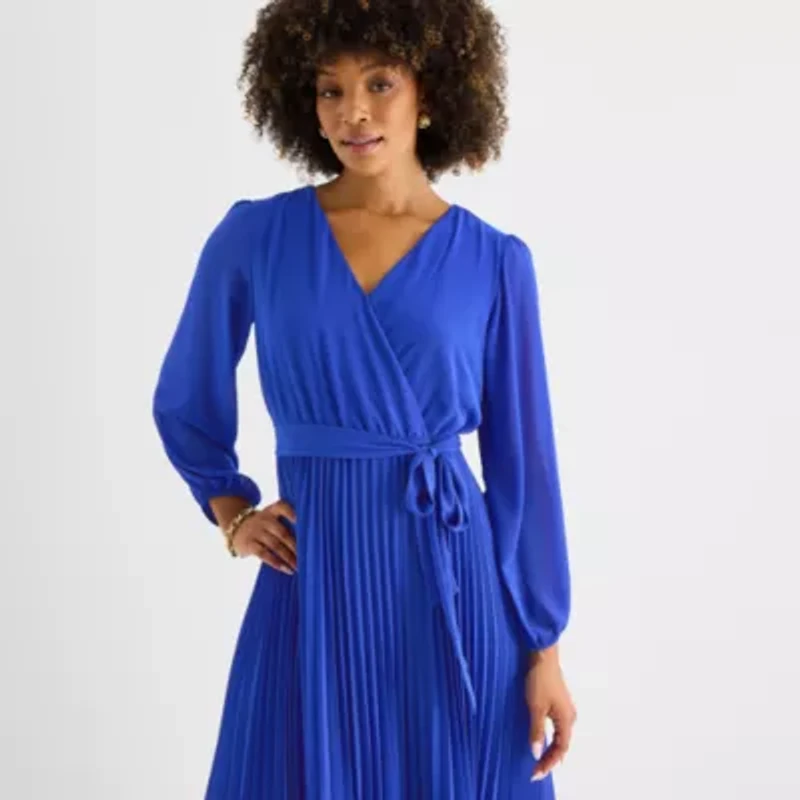 52seven Womens Long Sleeve Midi Fit + Flare Dress