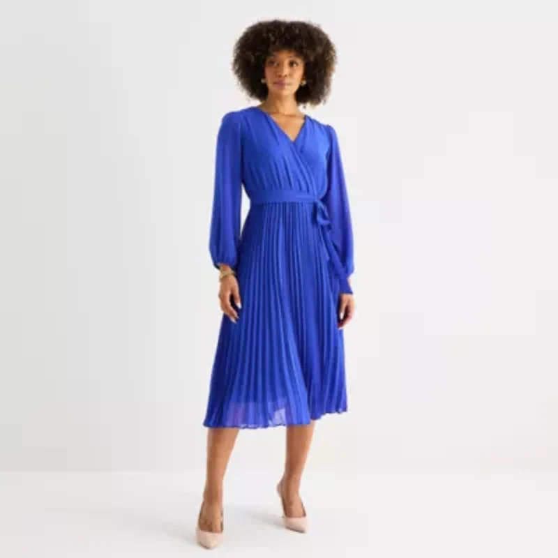 52seven Womens Long Sleeve Midi Fit + Flare Dress