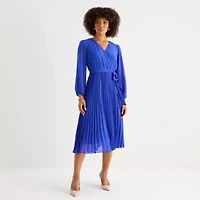 52seven Womens Long Sleeve Midi Fit + Flare Dress