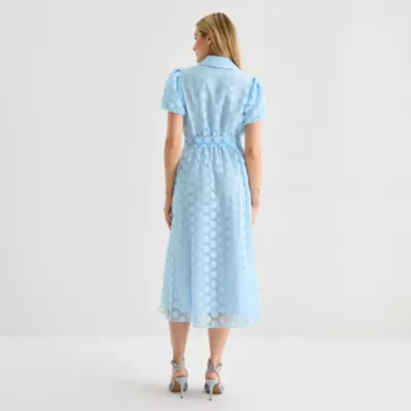 52seven Womens Short Sleeve Midi Dots Shirt Dress
