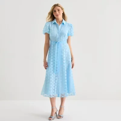 52seven Womens Short Sleeve Midi Dots Shirt Dress