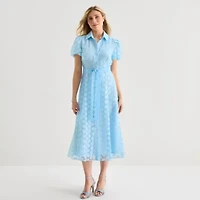 52seven Womens Short Sleeve Midi Dots Shirt Dress