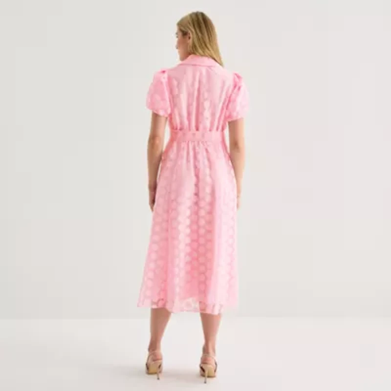 52seven Womens Short Sleeve Midi Dots Shirt Dress