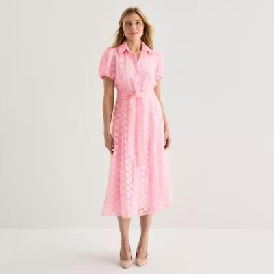 52seven Womens Short Sleeve Midi Dots Shirt Dress