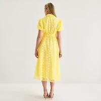 52seven Womens Short Sleeve Midi Dots Shirt Dress