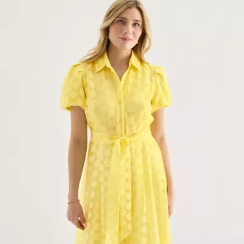 52seven Womens Short Sleeve Midi Dots Shirt Dress