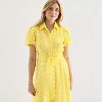 52seven Womens Short Sleeve Midi Dots Shirt Dress