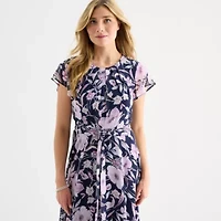 R & K Originals Womens Short Sleeve Floral High-Low Fit + Flare Dress