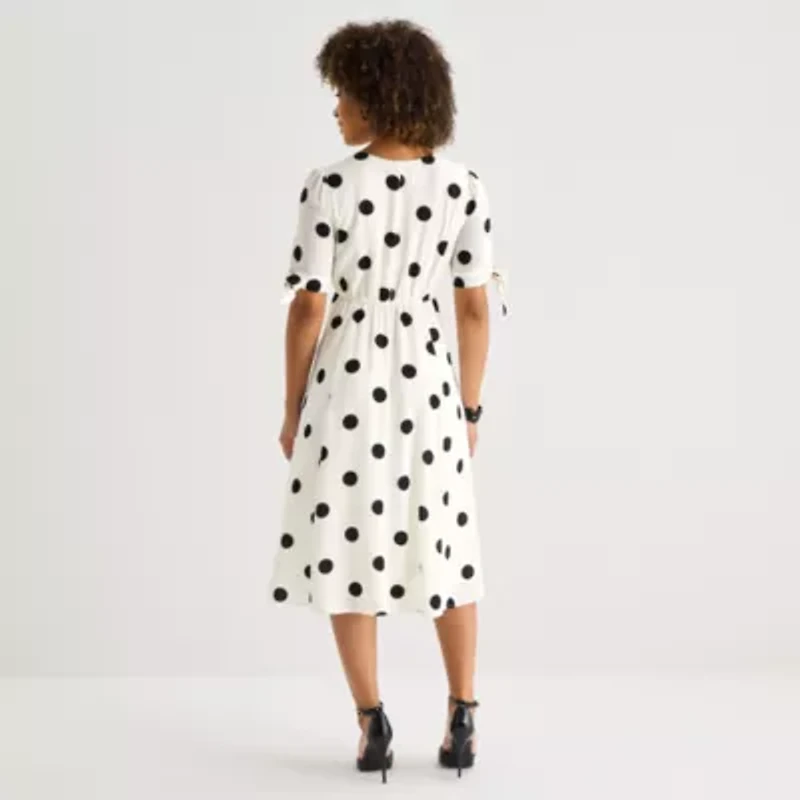 52seven Womens Short Sleeve Dots Midi Fit + Flare Dress