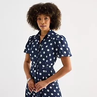 52seven Womens Short Sleeve Midi Dots Shirt Dress