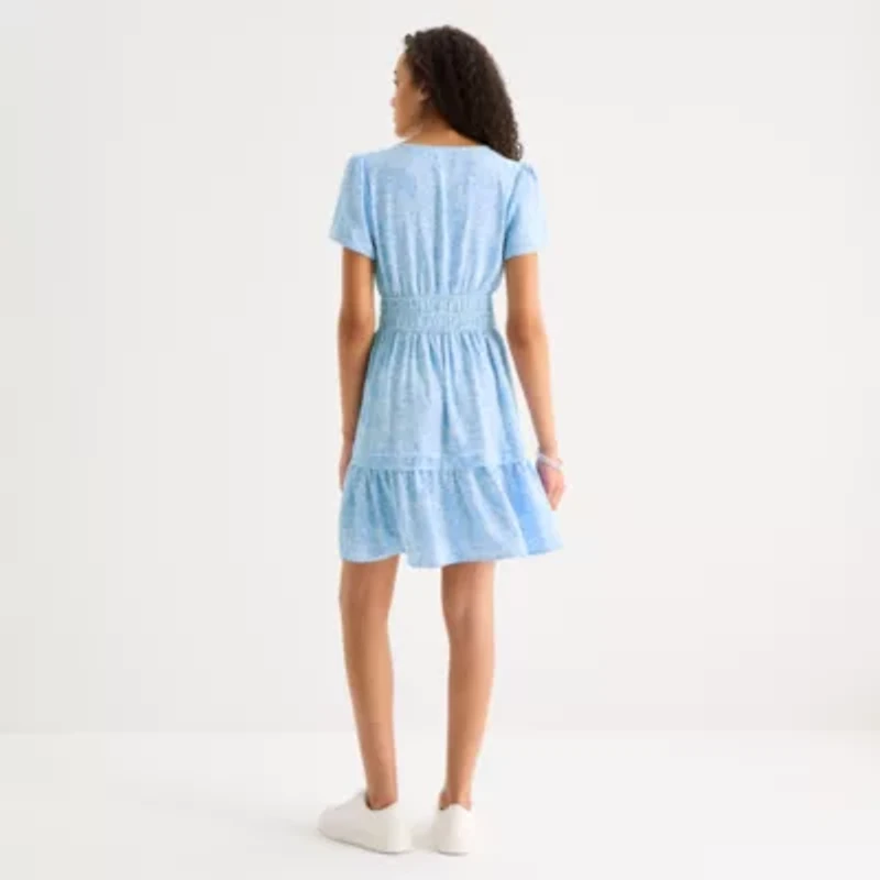 Be by CHETTA B Womens Short Sleeve Floral Fit + Flare Dress