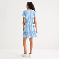 Be by CHETTA B Womens Short Sleeve Floral Fit + Flare Dress