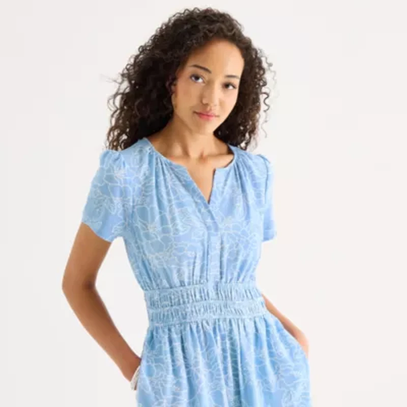 Be by CHETTA B Womens Short Sleeve Floral Fit + Flare Dress