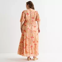 Melonie T Womens Plus 3/4 Sleeve Floral Maxi Dress