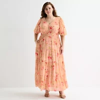 Melonie T Womens Plus 3/4 Sleeve Floral Maxi Dress
