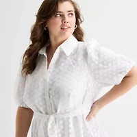 52seven Womens Plus Short Sleeve Midi Dots Shirt Dress