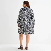 Be by CHETTA B Womens Plus Long Sleeve Abstract Shift Dress