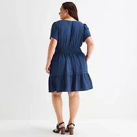 Be by CHETTA B Womens Plus Short Sleeve Fit + Flare Dress