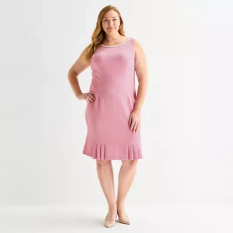 Maya Brooke Womens Plus Pearl Trim Jacket Dress