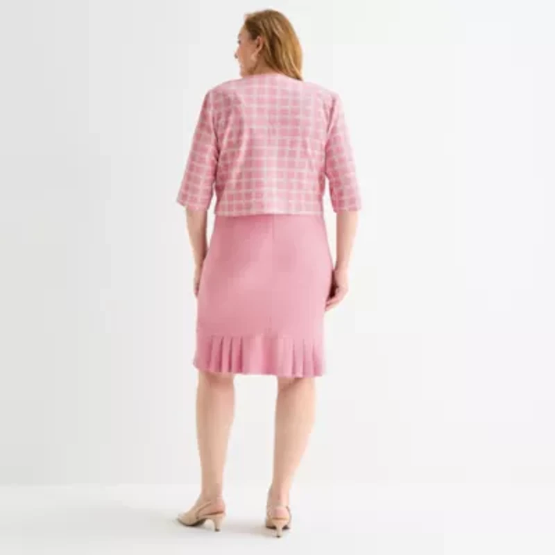 Maya Brooke Womens Plus Pearl Trim Jacket Dress