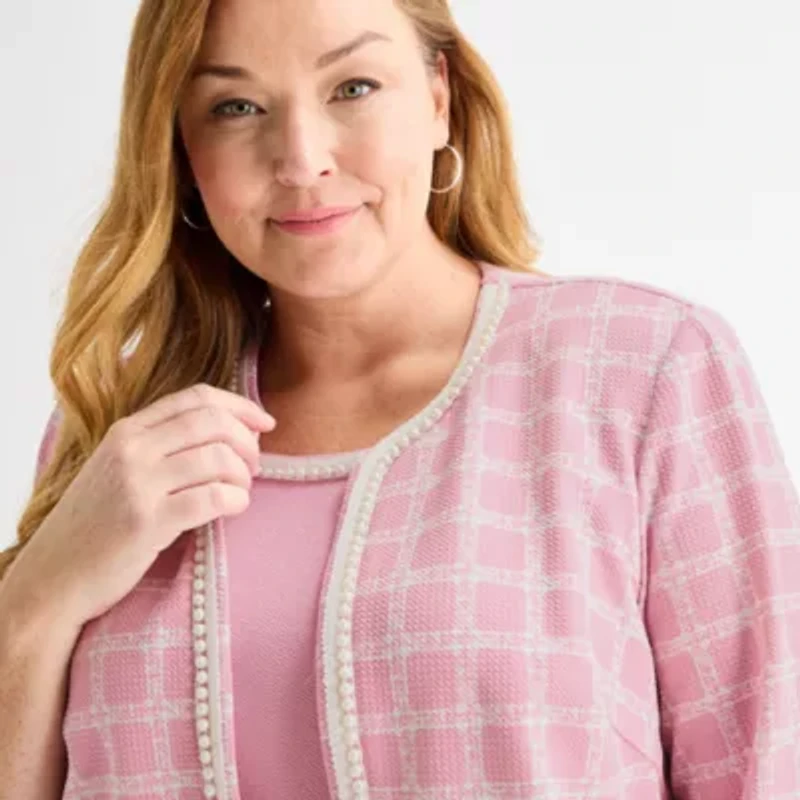 Maya Brooke Womens Plus Pearl Trim Jacket Dress