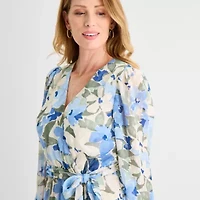 Black Label by Evan-Picone Womens Long Sleeve Floral Midi Fit + Flare Dress