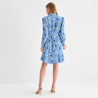 Black Label by Evan-Picone Womens Long Sleeve Floral Fit + Flare Dress