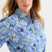 Black Label by Evan-Picone Womens Long Sleeve Floral Fit + Flare Dress