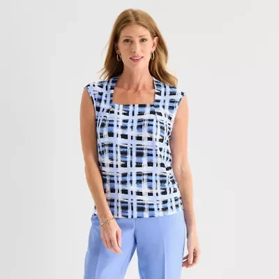 Black Label by Evan-Picone Womens Square Neck Short Sleeve Blouse