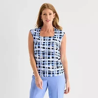 Black Label by Evan-Picone Womens Square Neck Short Sleeve Blouse