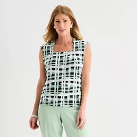 Black Label by Evan-Picone Womens Square Neck Sleeveless Blouse