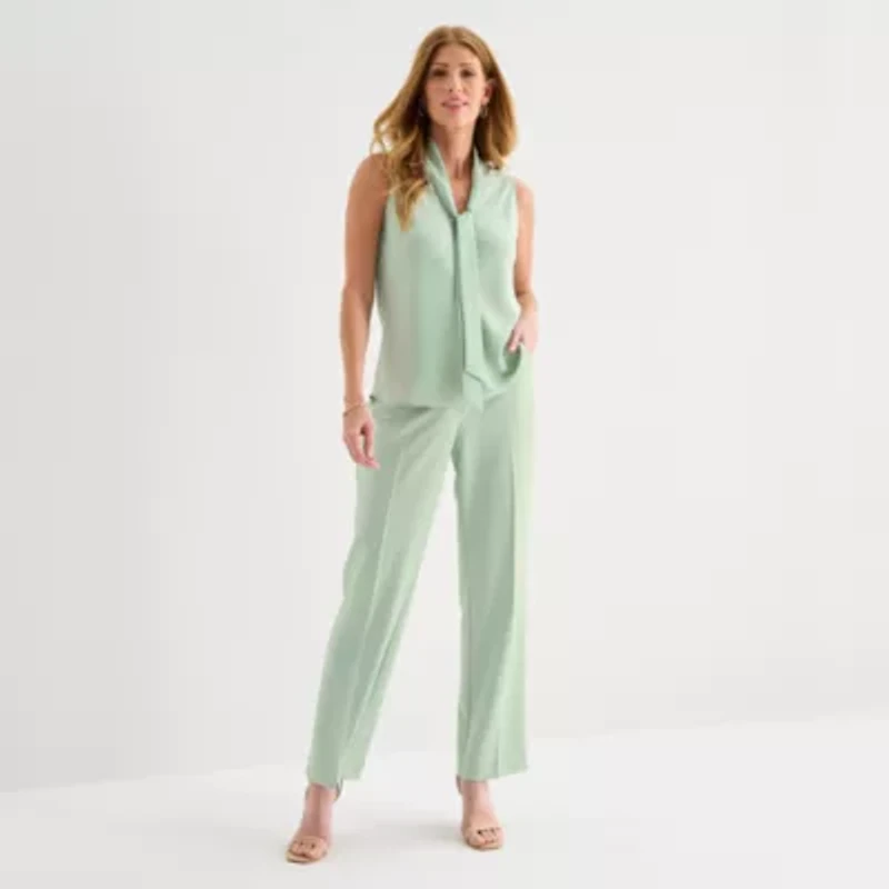 Black Label by Evan-Picone Womens Split Tie Neck Sleeveless Blouse