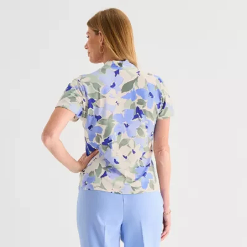 Black Label by Evan-Picone Womens V Neck Short Sleeve Blouse