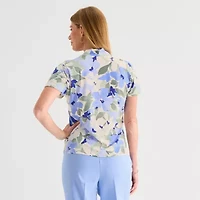 Black Label by Evan-Picone Womens V Neck Short Sleeve Blouse