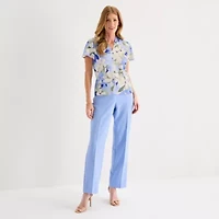 Black Label by Evan-Picone Womens V Neck Short Sleeve Blouse