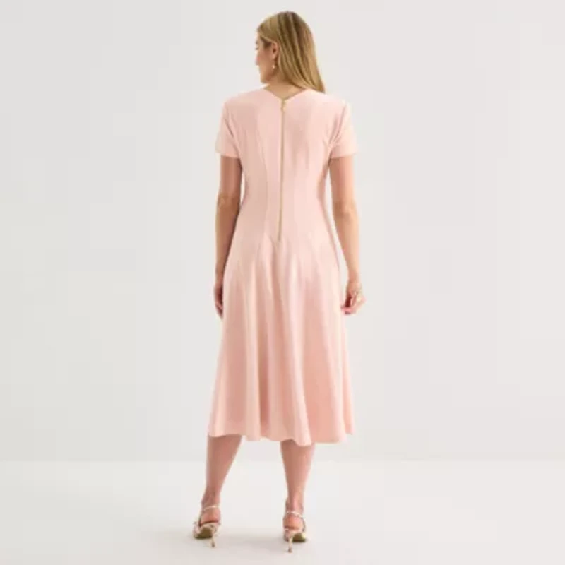 Marc New York Womens Short Sleeve Midi Fit + Flare Dress