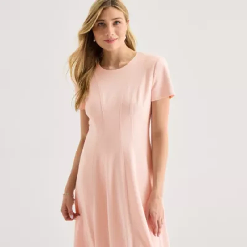Marc New York Womens Short Sleeve Midi Fit + Flare Dress