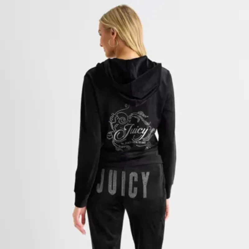 Juicy By Couture Womens Juniors Hooded Lightweight Track Jacket