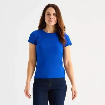 Liz Claiborne Womens Crew Neck Short Sleeve T-Shirt