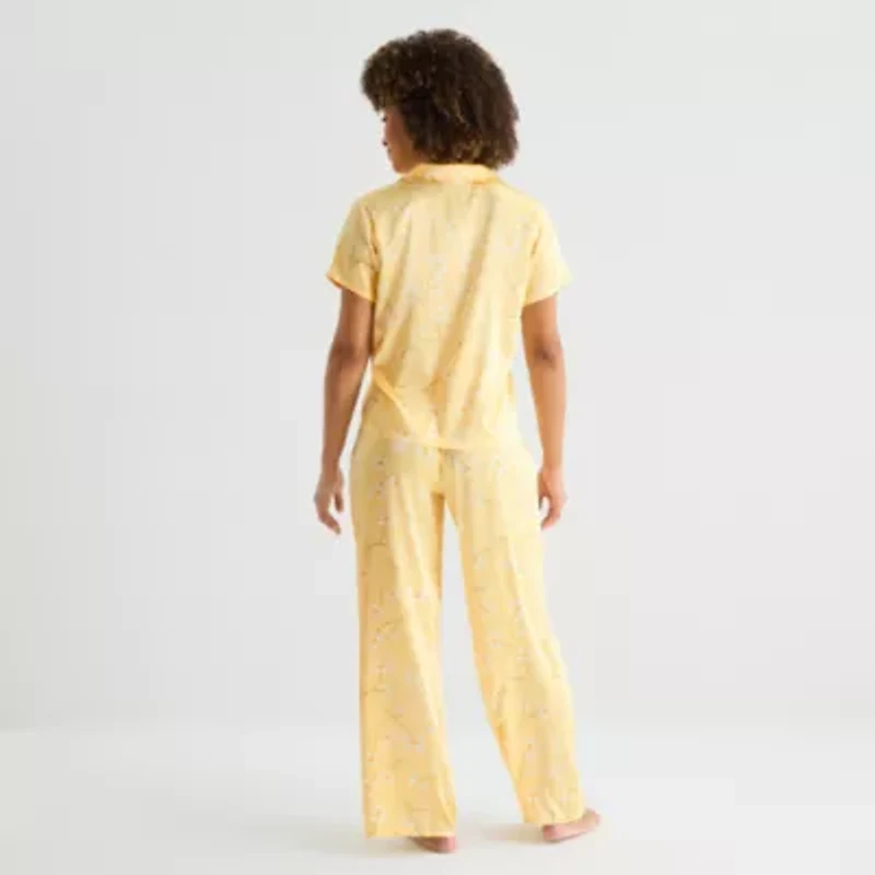 Ambrielle Womens Satin V-Neck Short Sleeve 2-pc. Pajama Set