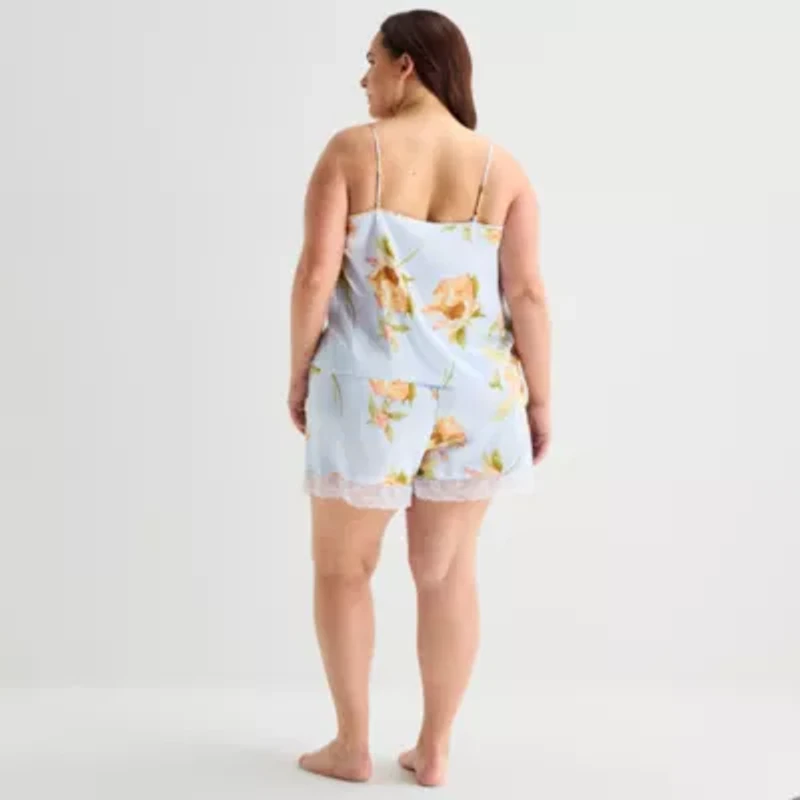 Ambrielle Womens Satin V-Neck Sleeveless 2-pc. Plus Pajama Sets