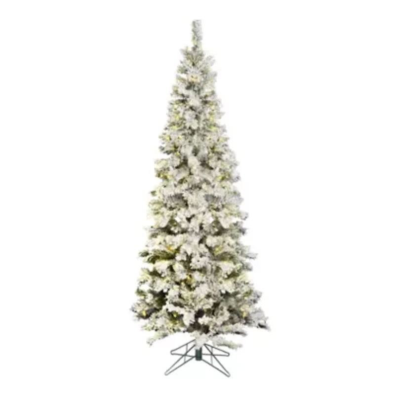  6.5' Prelit Flocked Pacific Pencil Christmas Tree