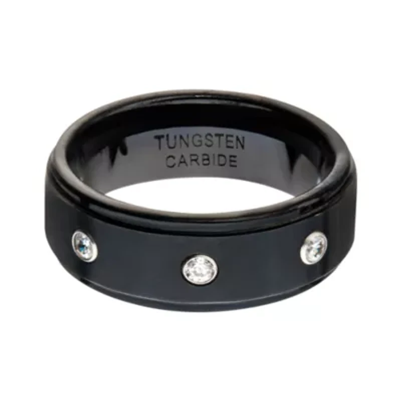 Inox Mens Jewelry 9M White Cubic Zirconia Tungsten Round Wedding Band