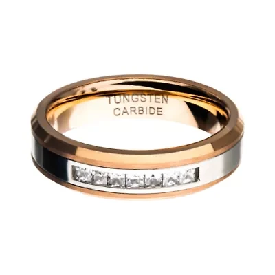 Inox Mens Jewelry 6MM Cubic Zirconia Tungsten Hypoallergenic Wedding Band