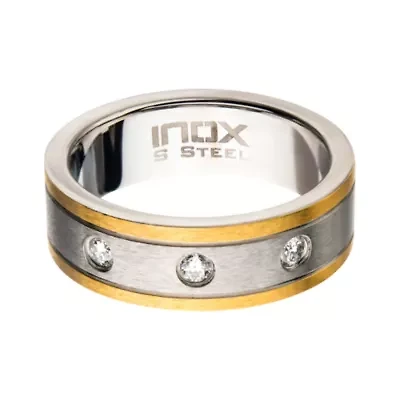Inox Mens Jewelry 8MM 1/10 CT. T.W. Natural White Diamond Stainless Steel Hypoallergenic Wedding Band